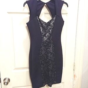 Guess Vintage Y2K cocktail LBD with S&M Shoulders & silver panel bodycon Size 4
